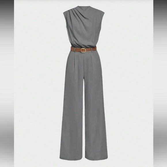 SHEIN Gray Wide Leg Jumpsuit Size Medium NWT - Picture 1 of 11